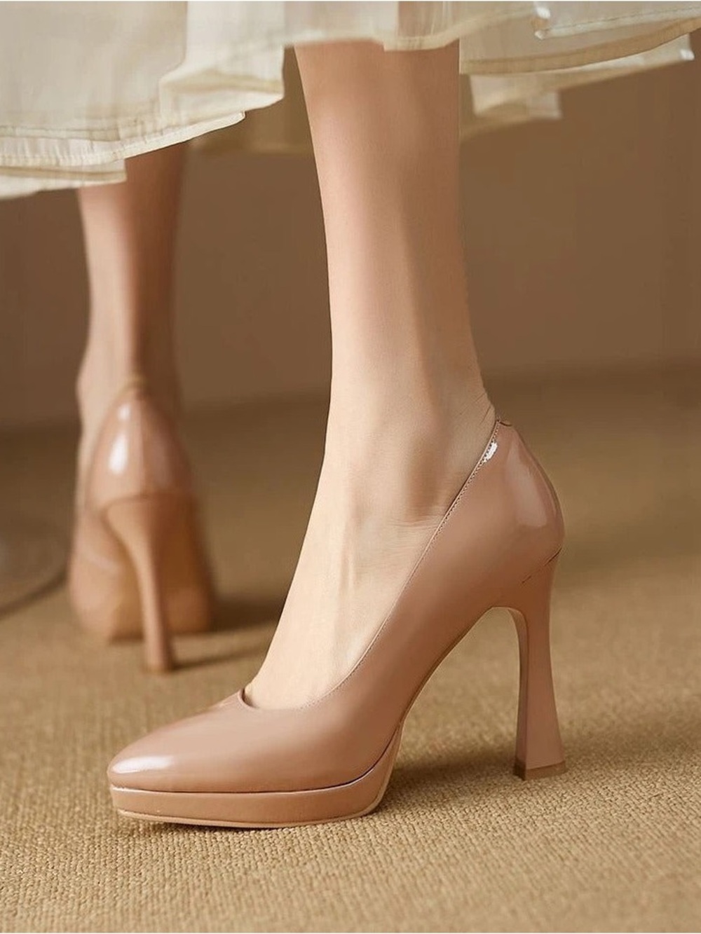 Classic Nude Platform High Heel Pumps for Women